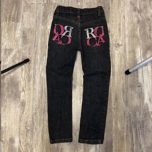 Rocawear Black Skinny Jeans with Pink & White Back Embroidery Toddler 4